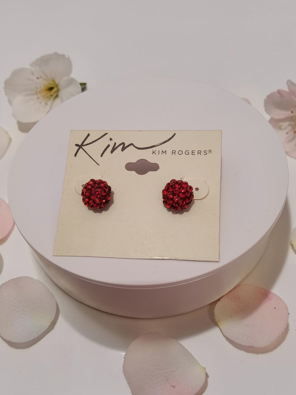 Kim Rogers Red Crystal Cluster Stud Earrings - Sparkling Ball Design